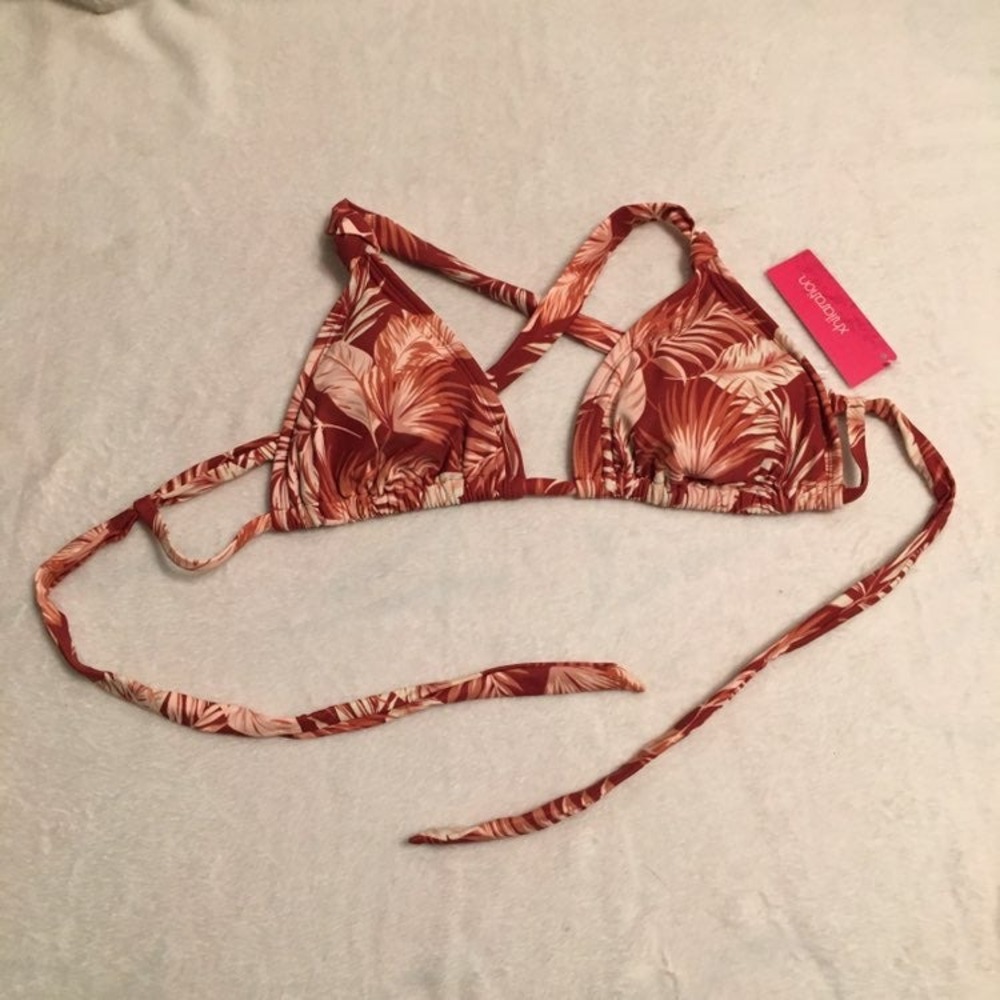 Xhilaration Bikini Top Women Large Clay Red Tropical Palm Leaf NWT Adjustable